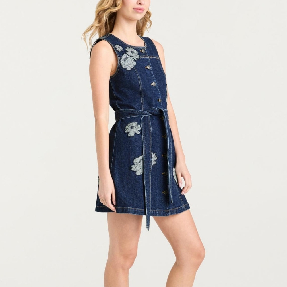 Cinq à Sept Marsha Floral Appliqué Mini Denim Dress - Picture 3 of 11
